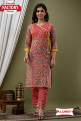 Peach Jaipuri Kurthi Pant Set