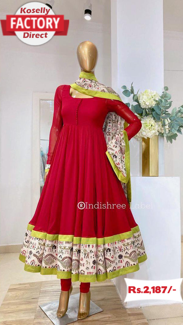 Red Gown with Silk Dupatta