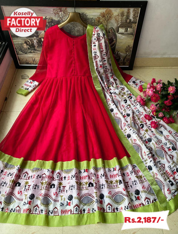 Red Gown with Silk Dupatta