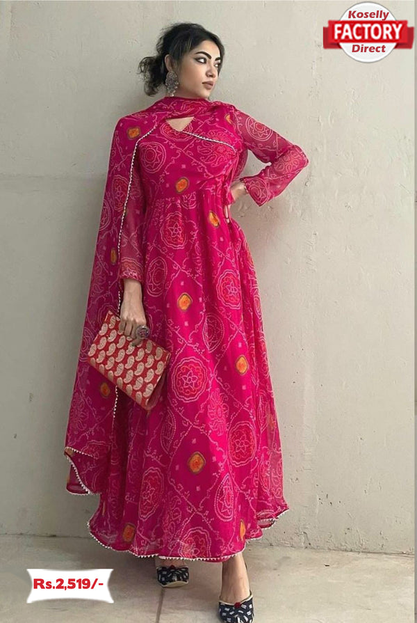 Pink Bandhani Kurthi Pant Dupatta Set