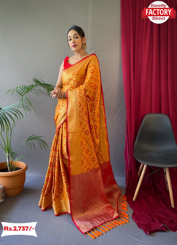 Warm Yellow Pure Banarasi Silk Saree
