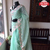 Light Turquoise Organza Saree With Lucknowi Work