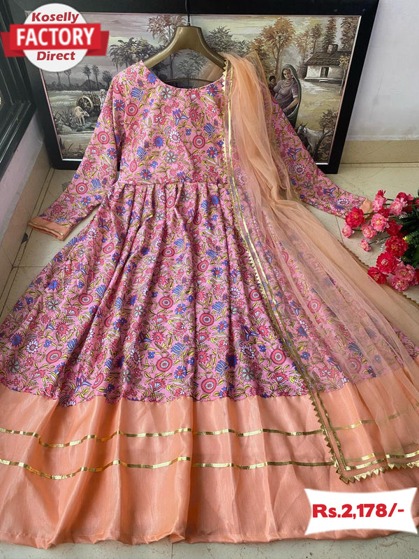 Multicolor Gown with Soft Net Dupatta