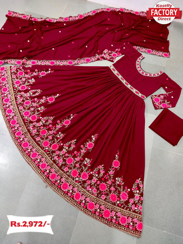 Dark Red Embroidered Gown with Dupatta