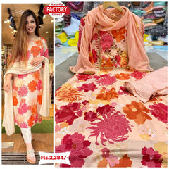 Cream Multicolour Kurtha Palazzo Dupatta Set