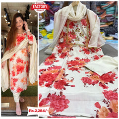 White Multicolour Kurtha Palazzo Dupatta Set