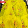 Yellow Pure Organza Hand Print Saree With Handwork