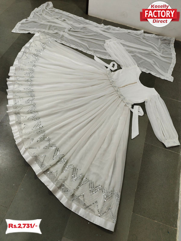 White Embroidered Gown with Dupatta