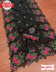 Black Designer Organza Embroidered Saree