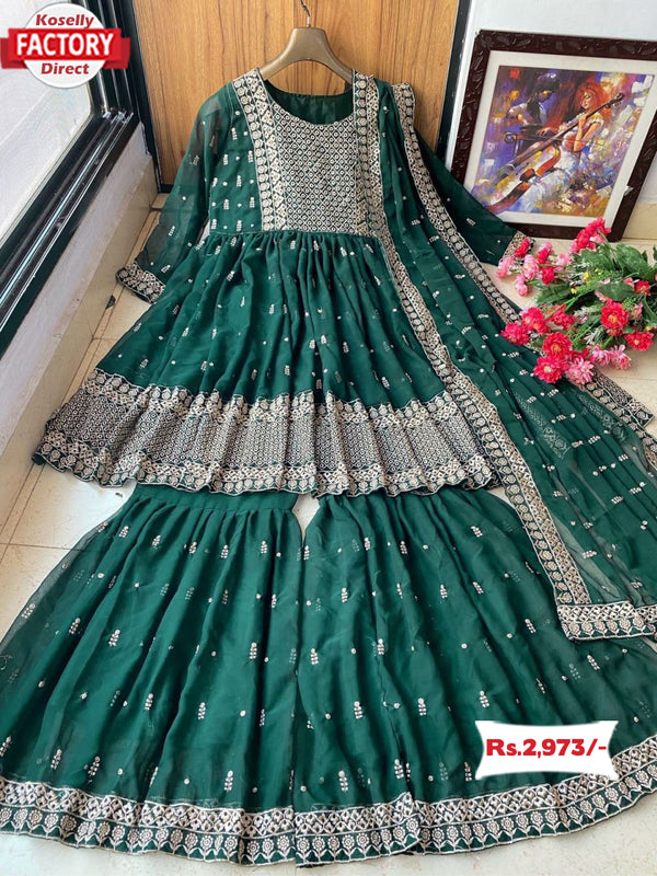Green Designer Kurtha Sharara Dupatta Set