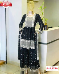 Black Designer Kurtha Sharara Dupatta Set