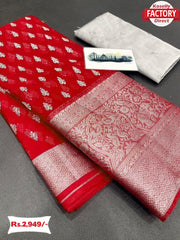 Red Organza Jacquard Border Saree