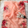 Peach Pure Organza 3D Print Saree With Handwork