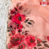 Peach Pure Organza 3D Print Saree With Handwork