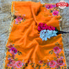 Orange Pure Organza 3D Print Saree With Handwork