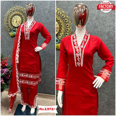 Red Embroidered Designer Kurtha Set