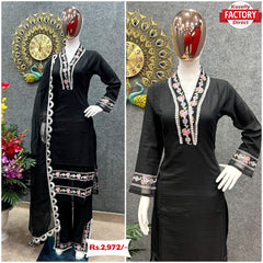 Black Embroidered Designer Kurtha Set