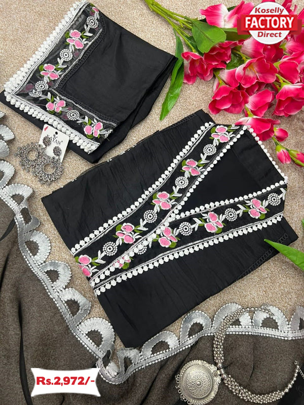 Black Embroidered Designer Kurtha Set