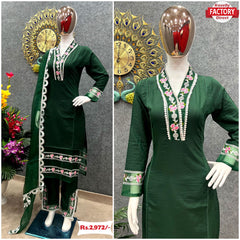 Dark Green Embroidered Designer Kurtha Set