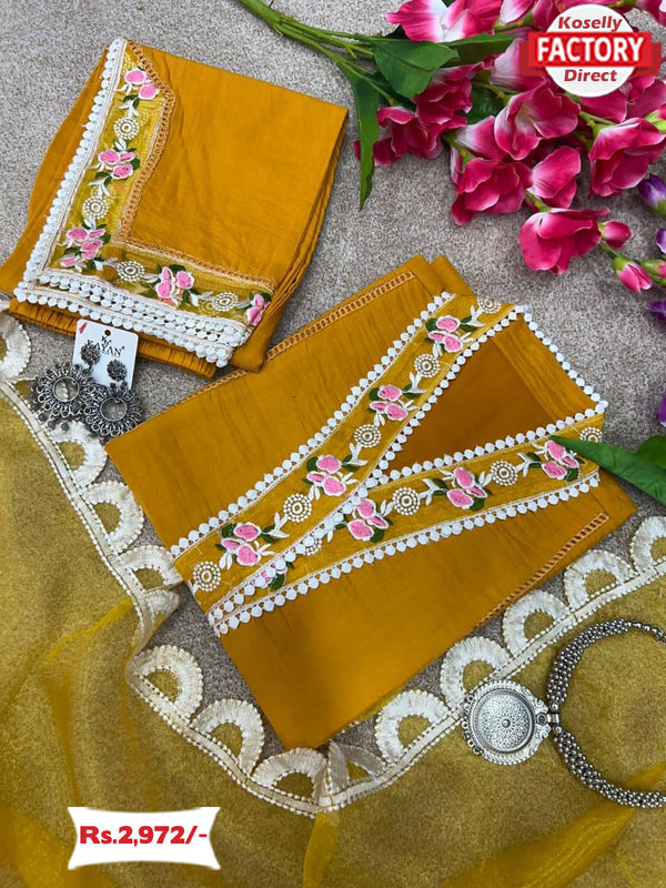 Yellow Embroidered Designer Kurtha Set