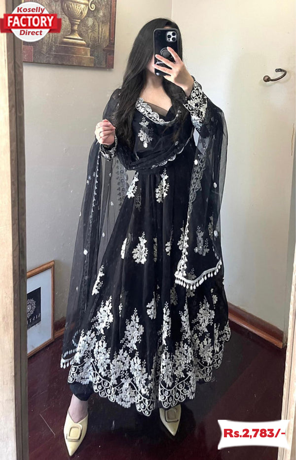 Black Georgette Embroidered Gown with Dupatta