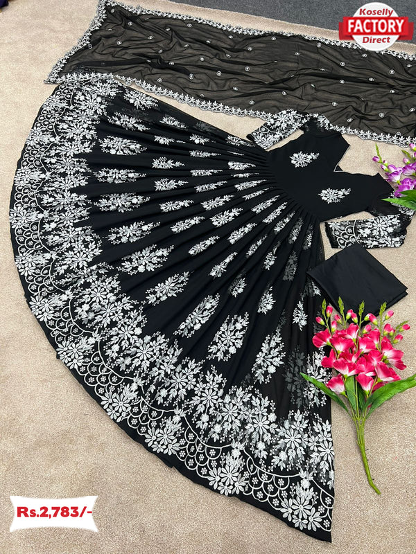 Black Georgette Embroidered Gown with Dupatta