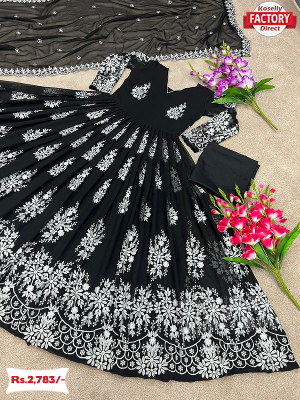 Black Georgette Embroidered Gown with Dupatta