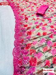 Pink Georgette Floral Saree