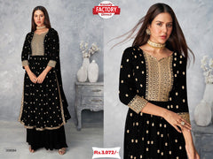 Black Embroidered Semi-Stitched Kurtha Palazzo Set
