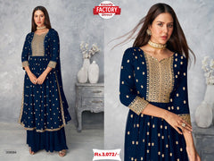 Navy Blue Embroidered Semi-Stitched Kurtha Palazzo Set