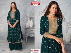 Teal Blue Embroidered Semi-Stitched Kurtha Palazzo Set