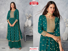 Sea Green Embroidered Semi-Stitched Kurtha Palazzo Set