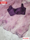 Purple Organza Hand Foil Work Saree With Readymade Blouse