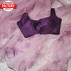 Purple Organza Hand Foil Work Saree With Readymade Blouse