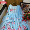 Sky Blue Designer Floral Gown Pant Dupatta Set