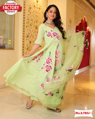 Light Green Designer Floral Gown Pant Dupatta Set