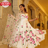 White Designer Floral Gown Pant Dupatta Set