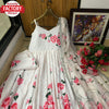White Designer Floral Gown Pant Dupatta Set