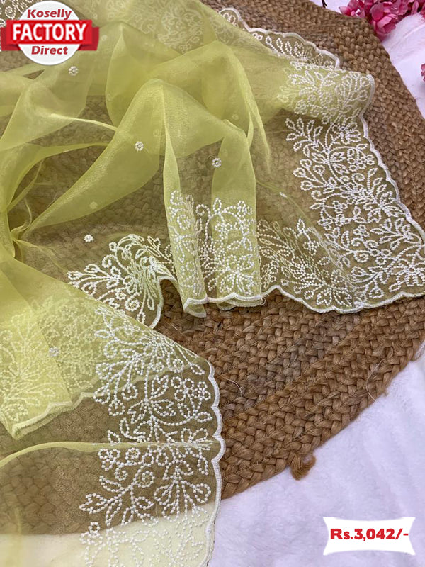 Pure Soft Organza Embroidered Saree