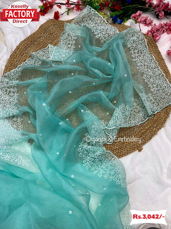 Pure Soft Organza Embroidered Saree