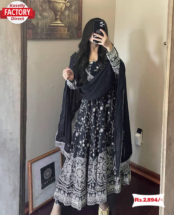 Black Embroidered Gown Dupatta Pant Set