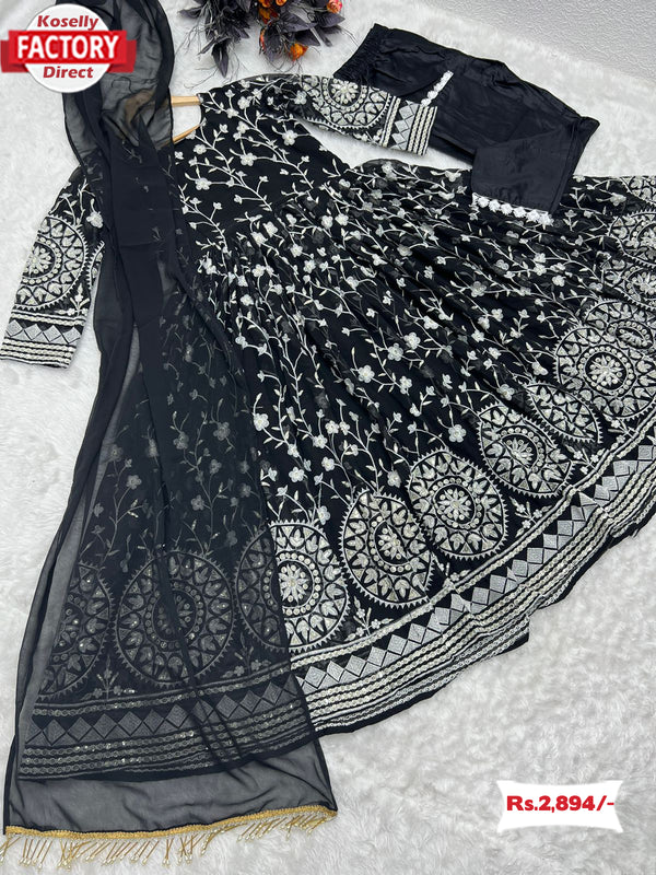 Black Embroidered Gown Dupatta Pant Set