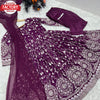 Wine Embroidered Gown Dupatta Pant Set