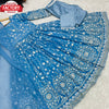 Sky Blue  Embroidered Gown Dupatta Pant Set