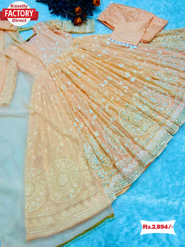 Light Peach  Embroidered Gown Dupatta Pant Set