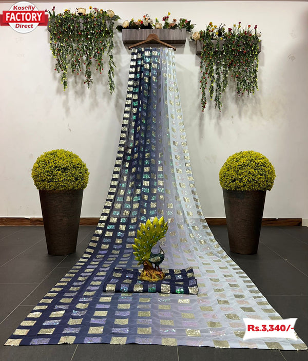 Designer Multi-sequins Georgette Partywear Saree