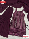 Wine Partywear Kurtha Sharara Dupatta Set