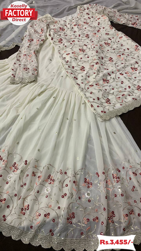 White Embroidered Kurtha Sharara Dress