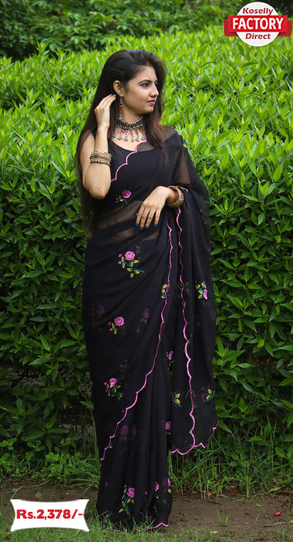 Black Georgette Saree With Embroidery