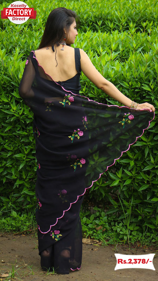 Black Georgette Saree With Embroidery